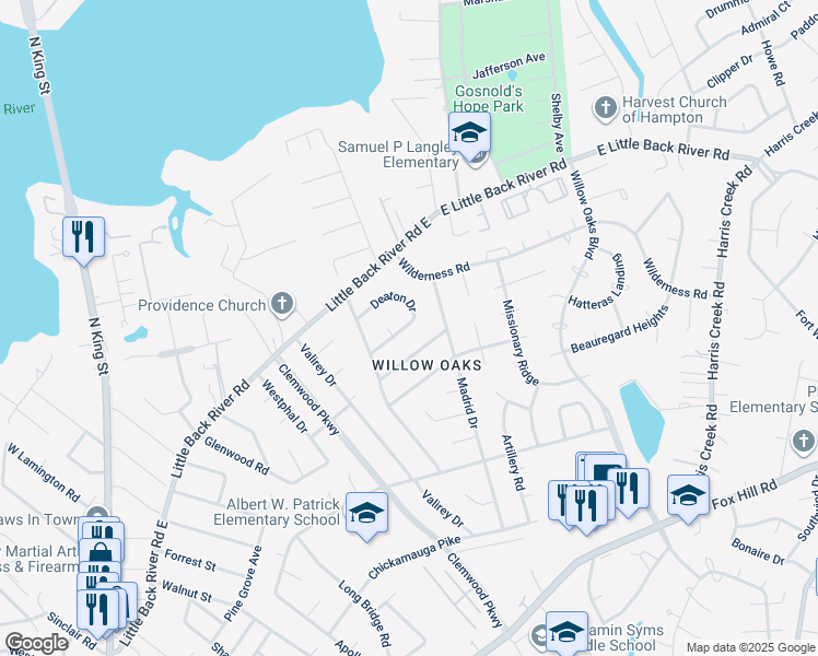 map of restaurants, bars, coffee shops, grocery stores, and more near 316 Deaton Drive in Hampton