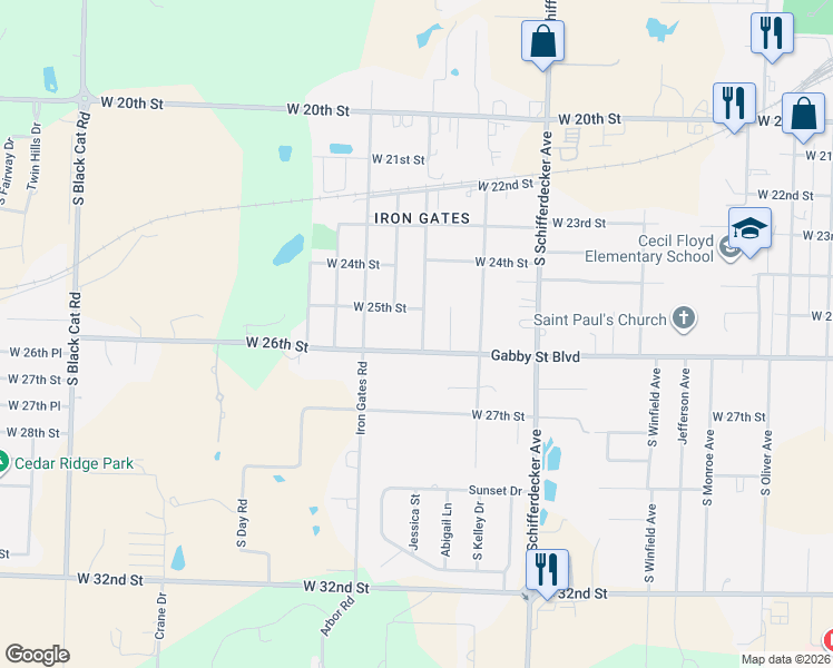 map of restaurants, bars, coffee shops, grocery stores, and more near 2517 South Cleveland Avenue in Joplin