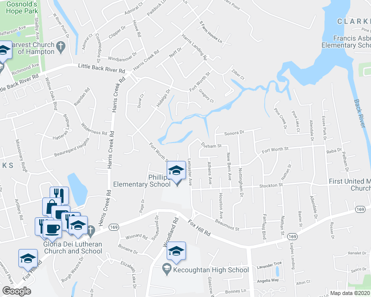 map of restaurants, bars, coffee shops, grocery stores, and more near 815 Lemaster Avenue in Hampton