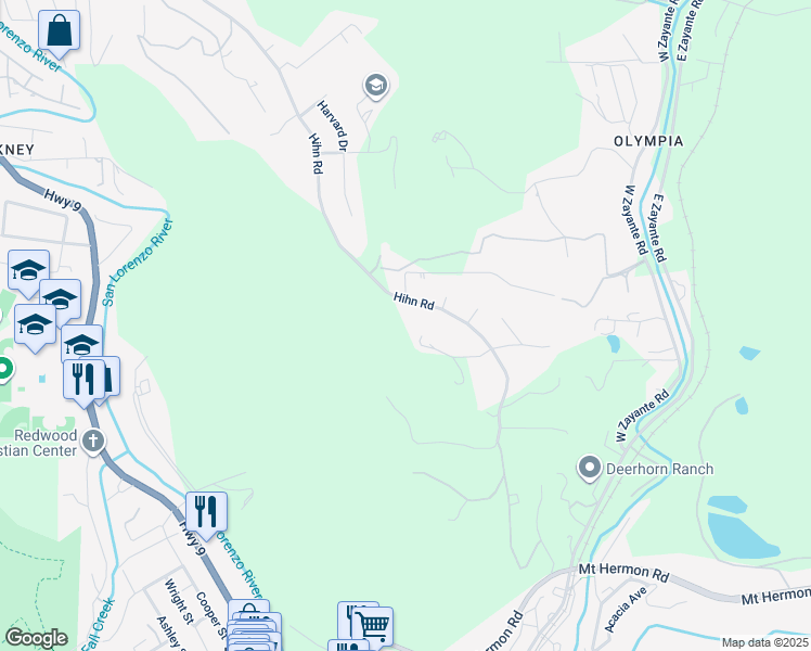 map of restaurants, bars, coffee shops, grocery stores, and more near 7409 Hihn Road in Ben Lomond