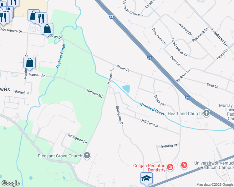 map of restaurants, bars, coffee shops, grocery stores, and more near 611 Ogilvie Avenue in Paducah
