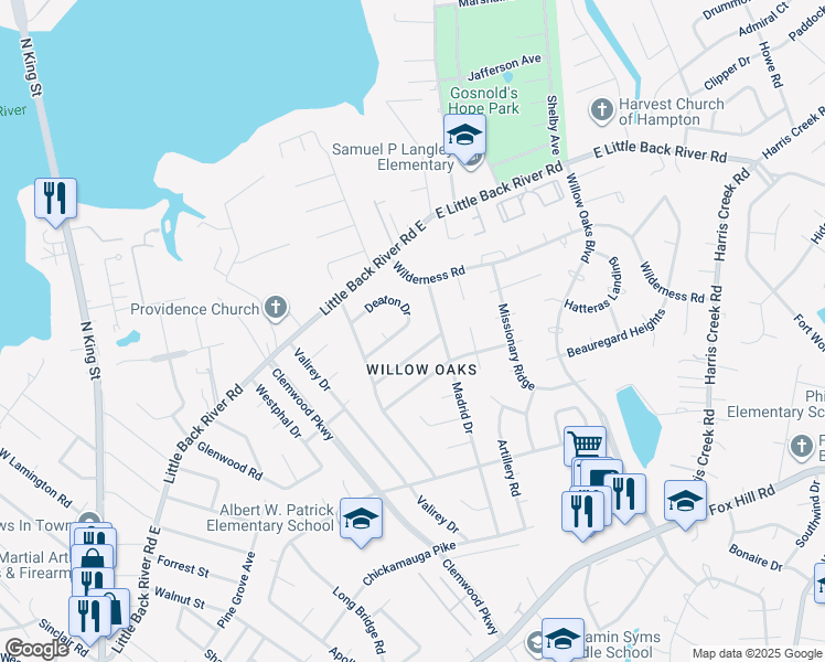 map of restaurants, bars, coffee shops, grocery stores, and more near 316 Deaton Drive in Hampton