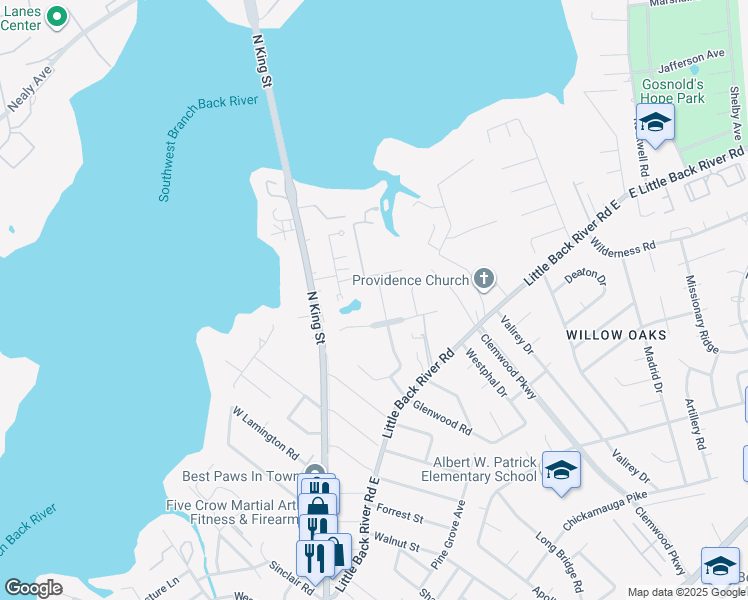 map of restaurants, bars, coffee shops, grocery stores, and more near 105 Michele Drive in Hampton