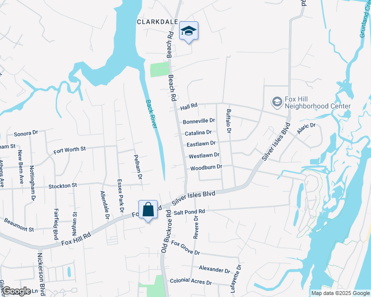 map of restaurants, bars, coffee shops, grocery stores, and more near 52 Beach Road in Hampton