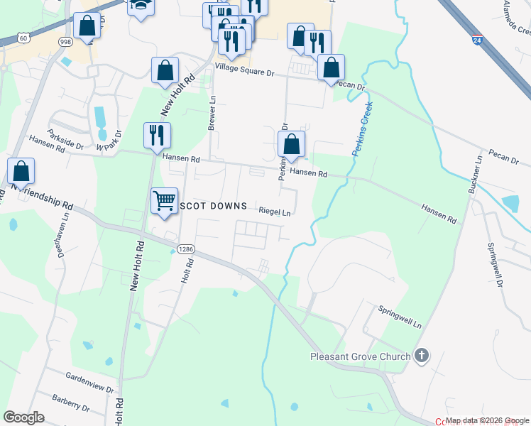 map of restaurants, bars, coffee shops, grocery stores, and more near 222 Riegel Lane in Paducah