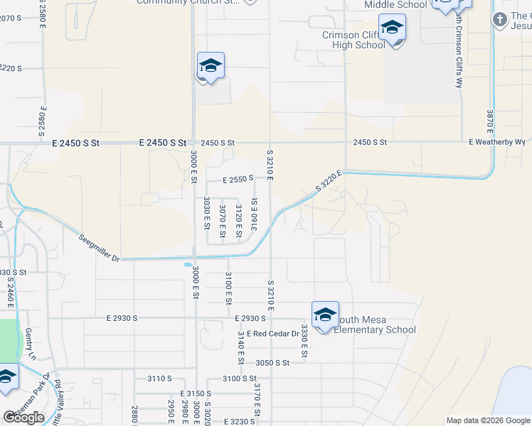 map of restaurants, bars, coffee shops, grocery stores, and more near 2628 South 3210 East in St. George