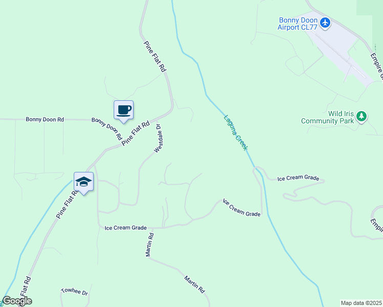 map of restaurants, bars, coffee shops, grocery stores, and more near 188 Kelly Lane in Bonny Doon