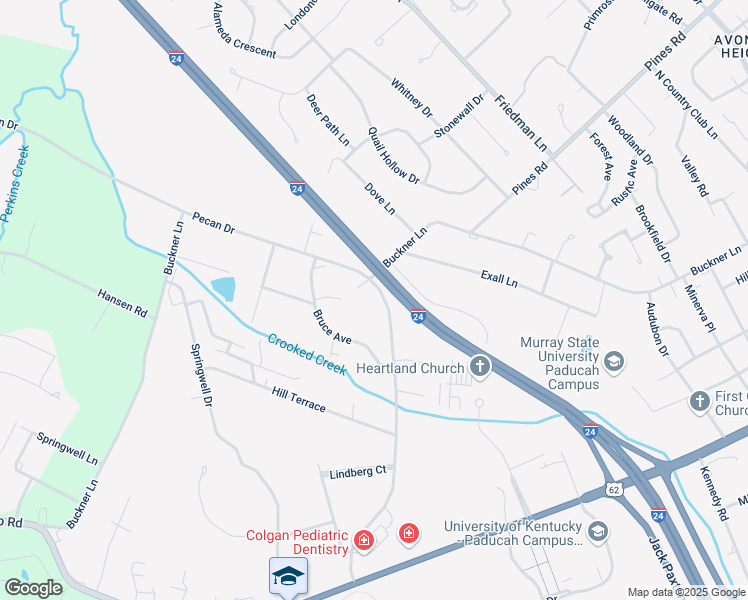 map of restaurants, bars, coffee shops, grocery stores, and more near 5020 Buckner Lane in Paducah