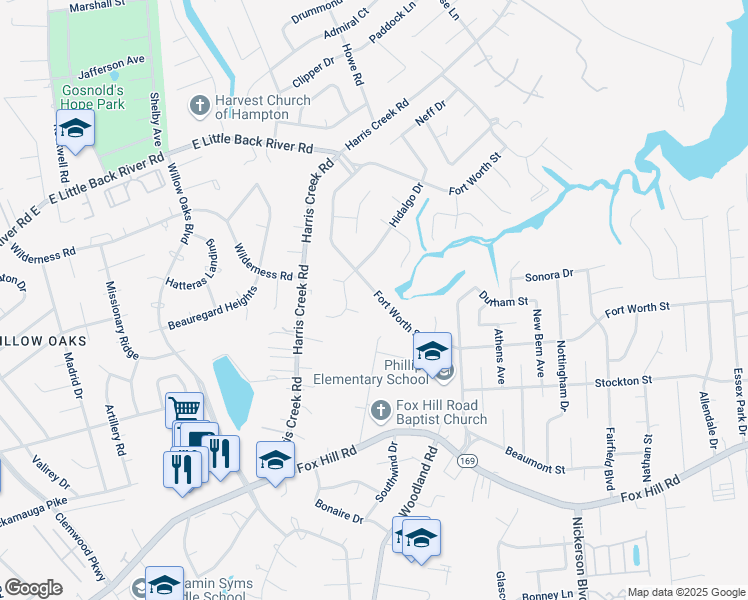 map of restaurants, bars, coffee shops, grocery stores, and more near 208 Fort Worth Street in Hampton