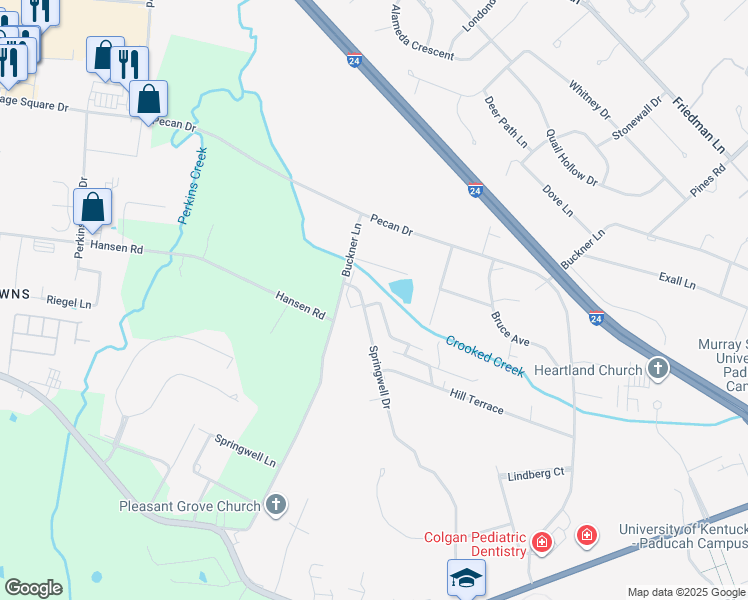 map of restaurants, bars, coffee shops, grocery stores, and more near 611 Ogilvie Avenue in Paducah