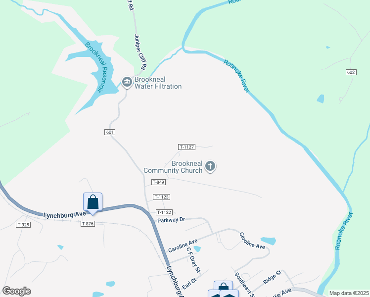 map of restaurants, bars, coffee shops, grocery stores, and more near Hale Street in Brookneal