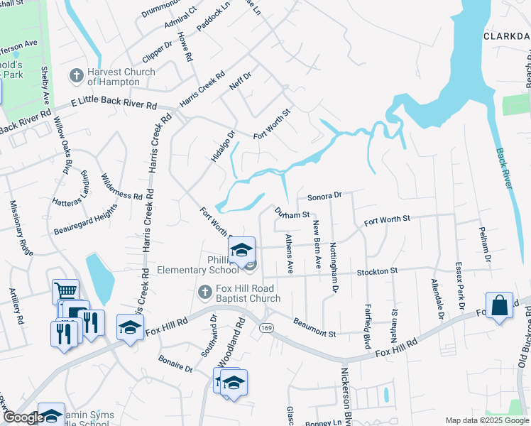 map of restaurants, bars, coffee shops, grocery stores, and more near 815 Lemaster Avenue in Hampton