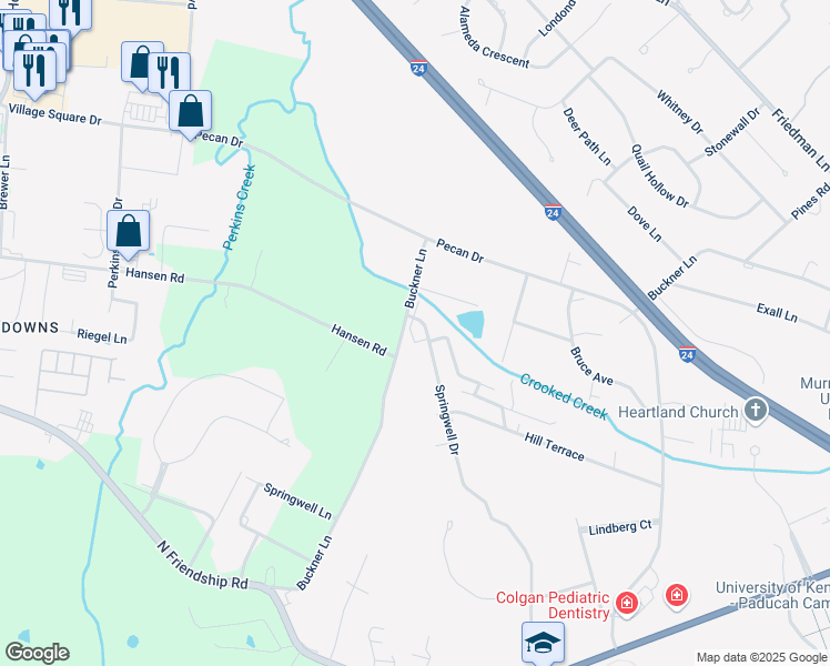 map of restaurants, bars, coffee shops, grocery stores, and more near 5600-5698 Buckner Lane in Paducah