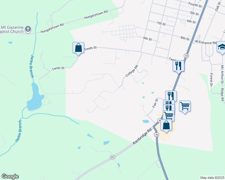 map of restaurants, bars, coffee shops, grocery stores, and more near College Road in Blackstone