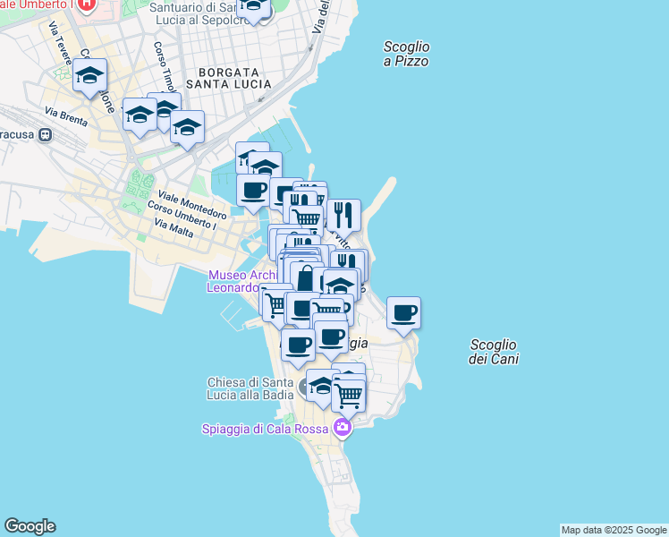 map of restaurants, bars, coffee shops, grocery stores, and more near 104 Via Dione in Syracuse