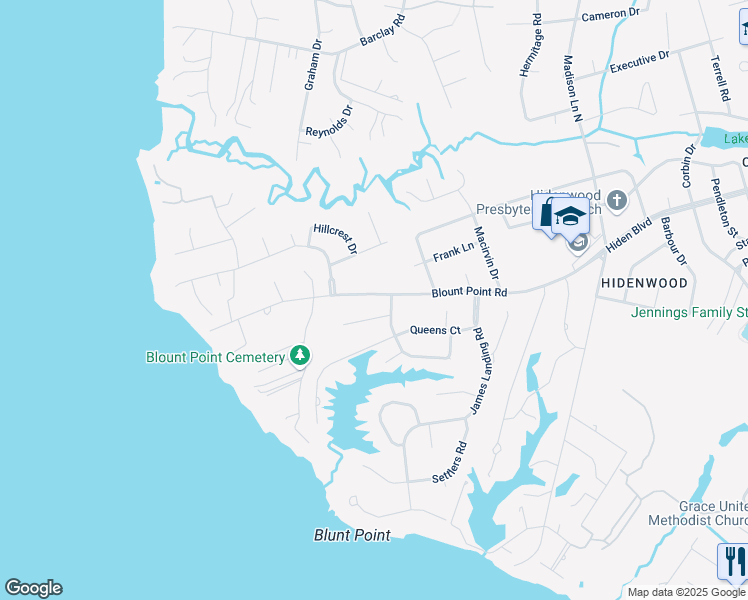 map of restaurants, bars, coffee shops, grocery stores, and more near 543 Blount Point Road in Newport News