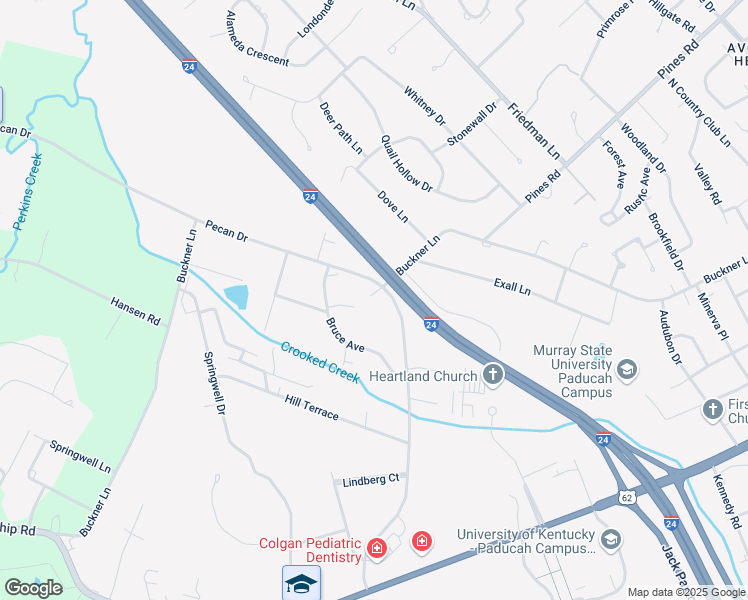 map of restaurants, bars, coffee shops, grocery stores, and more near 5020 Buckner Lane in Paducah