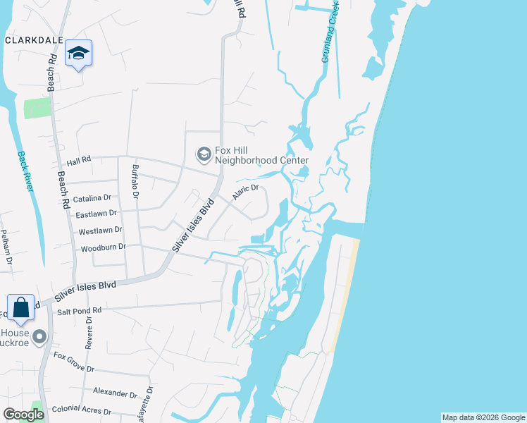 map of restaurants, bars, coffee shops, grocery stores, and more near 171 Alaric Drive in Hampton