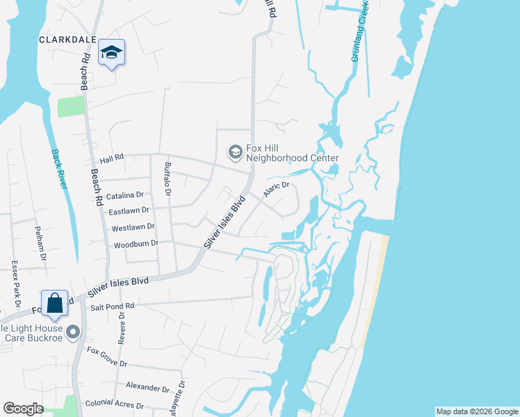 map of restaurants, bars, coffee shops, grocery stores, and more near 122 Alaric Drive in Hampton