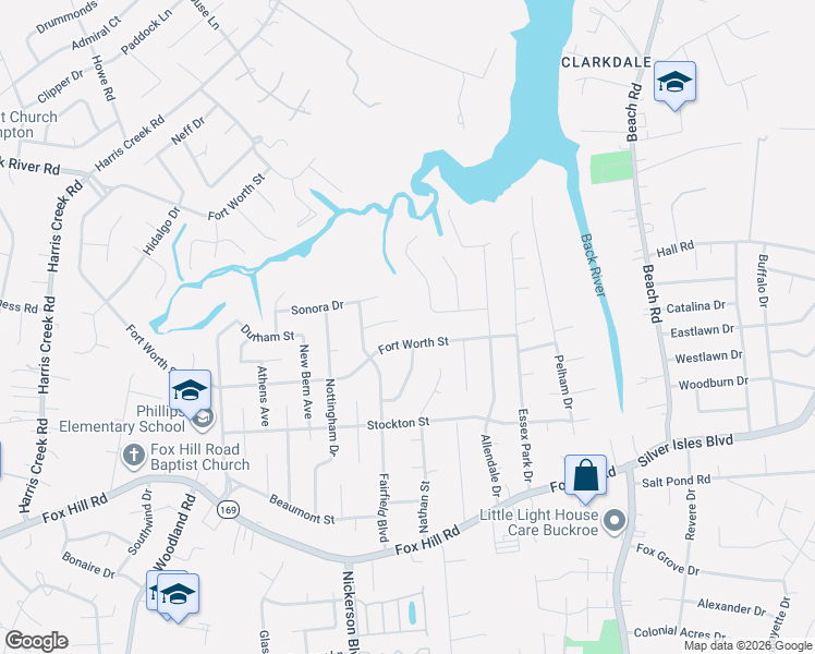 map of restaurants, bars, coffee shops, grocery stores, and more near 467 Fort Worth Street in Hampton