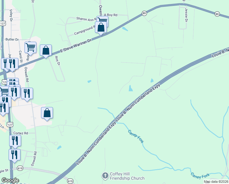 map of restaurants, bars, coffee shops, grocery stores, and more near 848 West Road in Russell Springs