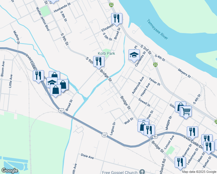 map of restaurants, bars, coffee shops, grocery stores, and more near 412-428 Kinkead Street in Paducah