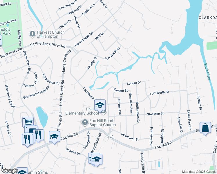 map of restaurants, bars, coffee shops, grocery stores, and more near 821 Lemaster Avenue in Hampton