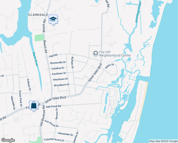 map of restaurants, bars, coffee shops, grocery stores, and more near 313 Silver Isles Boulevard in Hampton