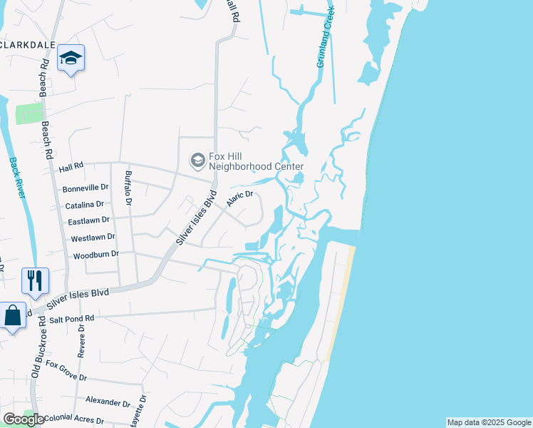 map of restaurants, bars, coffee shops, grocery stores, and more near 167 Alaric Drive in Hampton