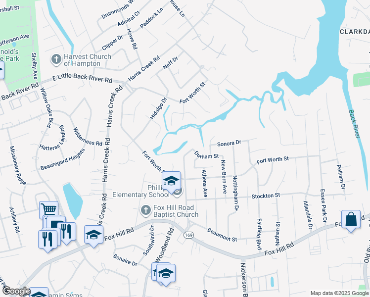 map of restaurants, bars, coffee shops, grocery stores, and more near 821 Lemaster Avenue in Hampton