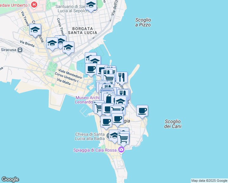 map of restaurants, bars, coffee shops, grocery stores, and more near 104 Via Dione in Syracuse