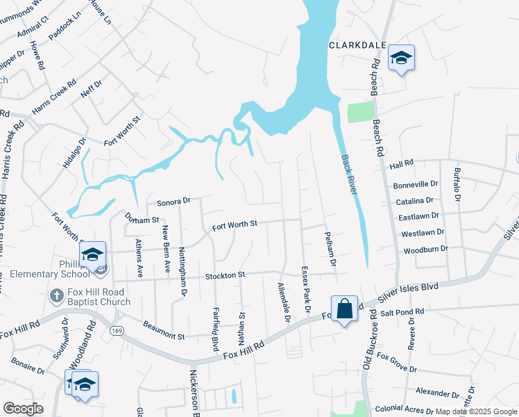 map of restaurants, bars, coffee shops, grocery stores, and more near 111 Pine Creek Drive in Hampton