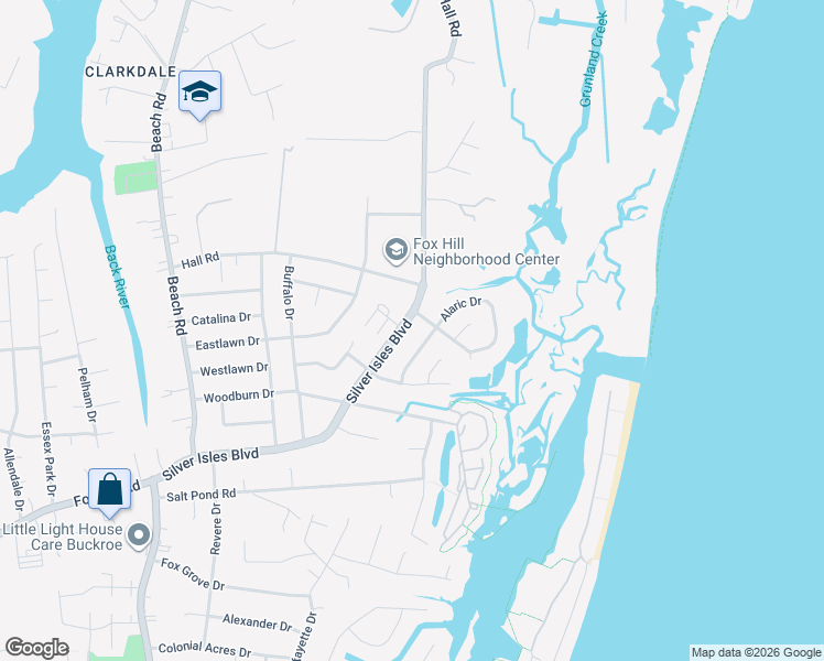 map of restaurants, bars, coffee shops, grocery stores, and more near 122 Alaric Drive in Hampton