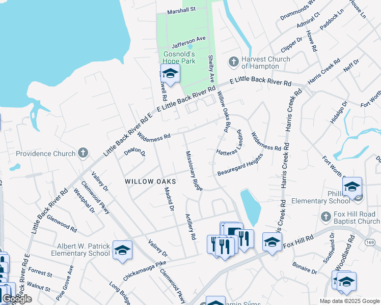 map of restaurants, bars, coffee shops, grocery stores, and more near 3 Kempers Charge in Hampton