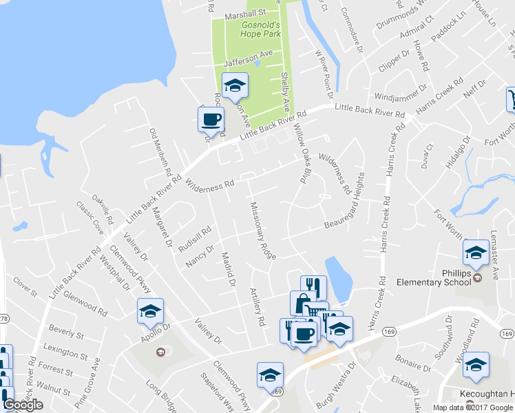 map of restaurants, bars, coffee shops, grocery stores, and more near 1 Cushing Post in Hampton