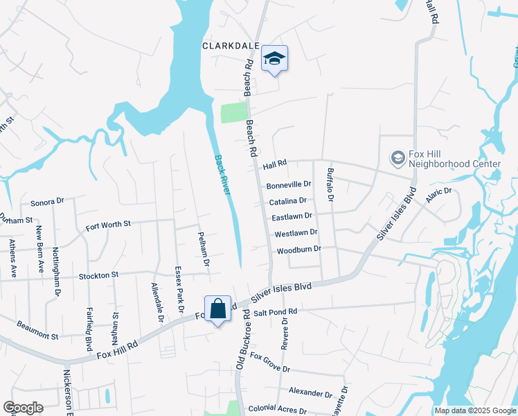 map of restaurants, bars, coffee shops, grocery stores, and more near 61 Beach Road in Hampton
