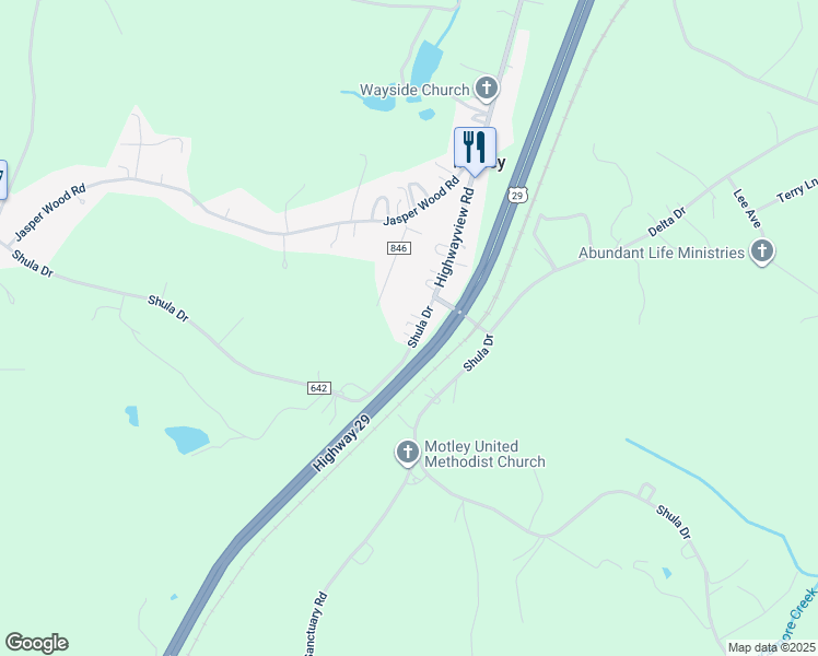 map of restaurants, bars, coffee shops, grocery stores, and more near 4680 Shula Drive in Hurt
