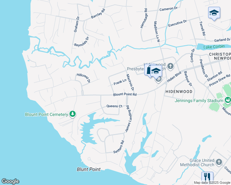 map of restaurants, bars, coffee shops, grocery stores, and more near 514 Blount Point Road in Newport News