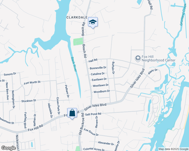 map of restaurants, bars, coffee shops, grocery stores, and more near 8 Catalina Drive in Hampton
