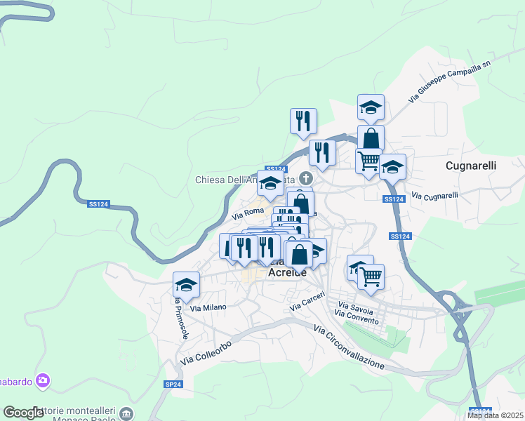map of restaurants, bars, coffee shops, grocery stores, and more near 49 Via Castelvecchio in Palazzolo Acreide