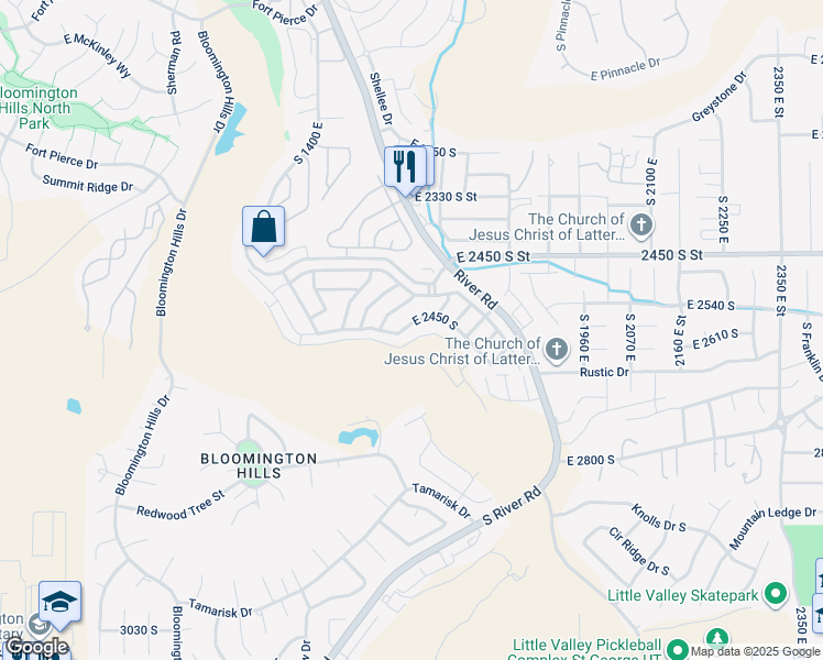 map of restaurants, bars, coffee shops, grocery stores, and more near 1630 East 2450 South in St. George