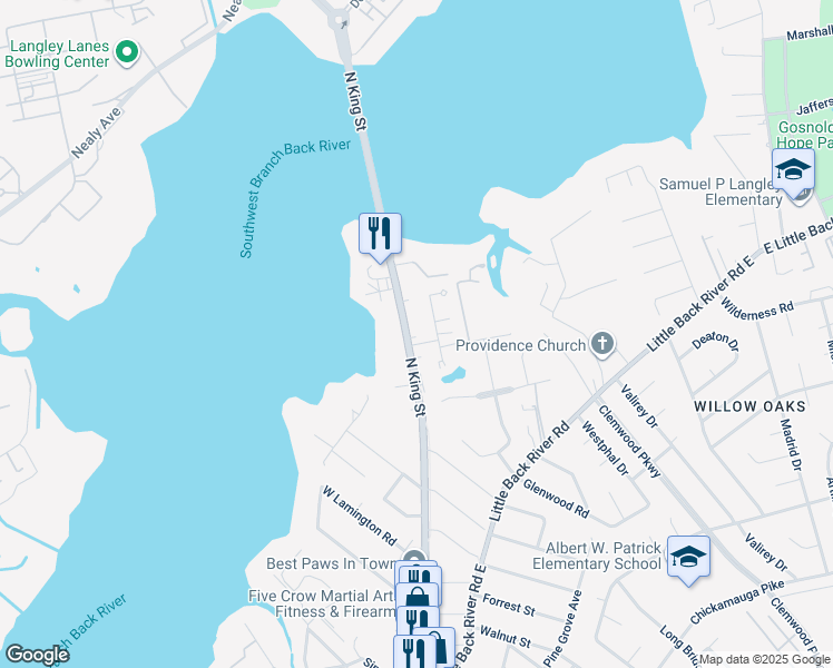 map of restaurants, bars, coffee shops, grocery stores, and more near 1821 Olde Buckingham Road in Hampton