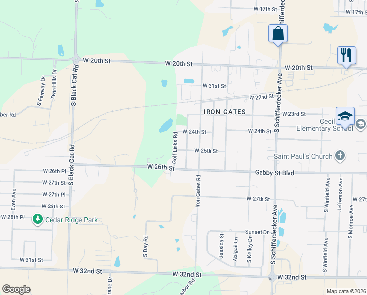 map of restaurants, bars, coffee shops, grocery stores, and more near 2416 West Highland Avenue in Joplin
