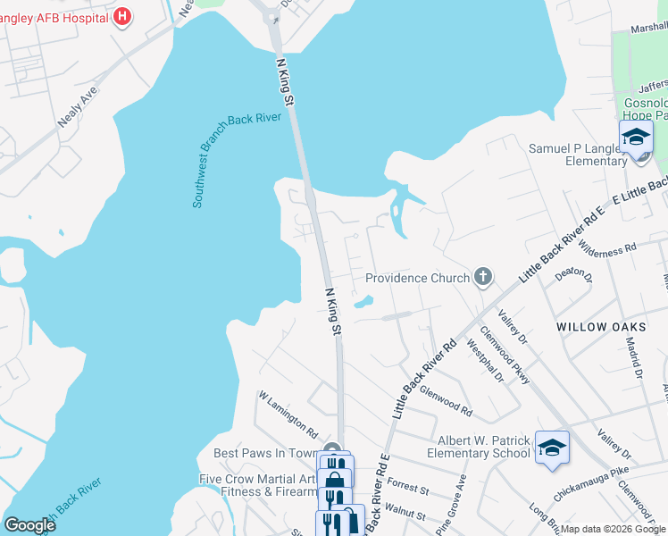 map of restaurants, bars, coffee shops, grocery stores, and more near 1821 Olde Buckingham Road in Hampton
