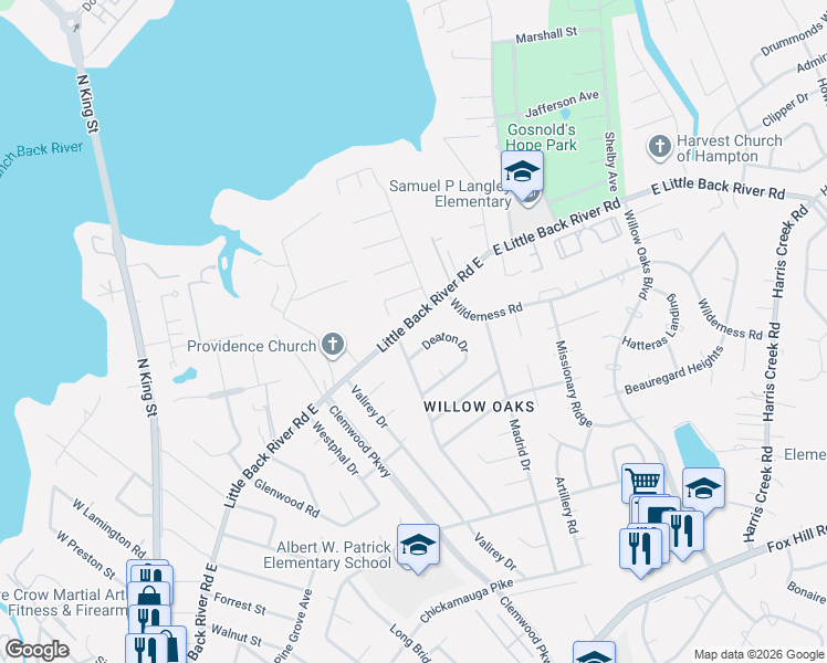map of restaurants, bars, coffee shops, grocery stores, and more near 13 Veneris Court in Hampton