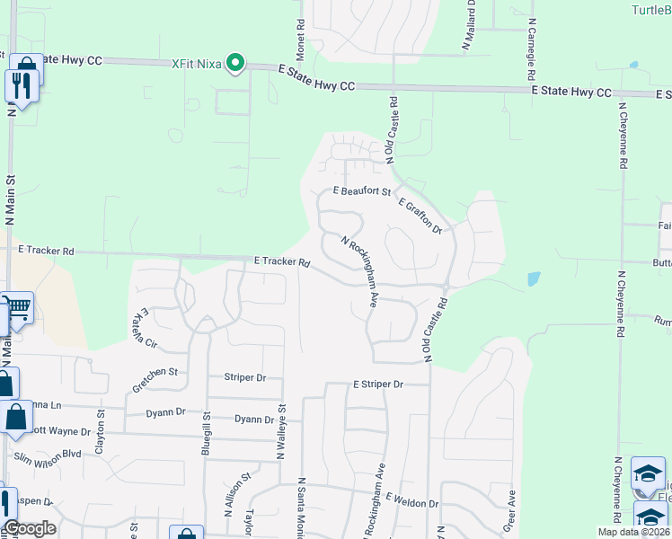 map of restaurants, bars, coffee shops, grocery stores, and more near 1408-1420 North Wicklow Road in Nixa