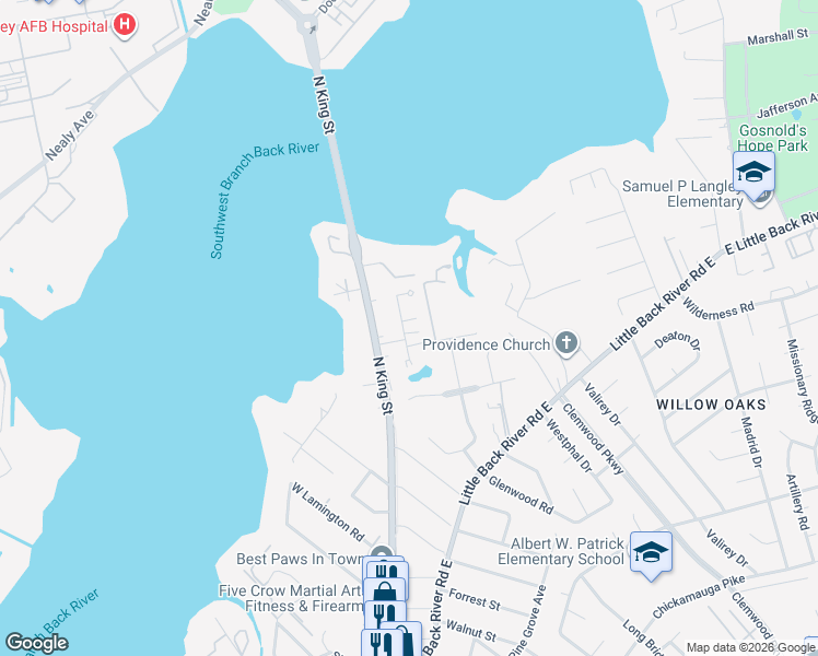 map of restaurants, bars, coffee shops, grocery stores, and more near 1821 Olde Buckingham Road in Hampton