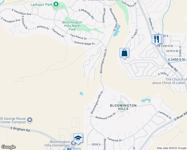 map of restaurants, bars, coffee shops, grocery stores, and more near 1140 East Fort Pierce Dr N in St George