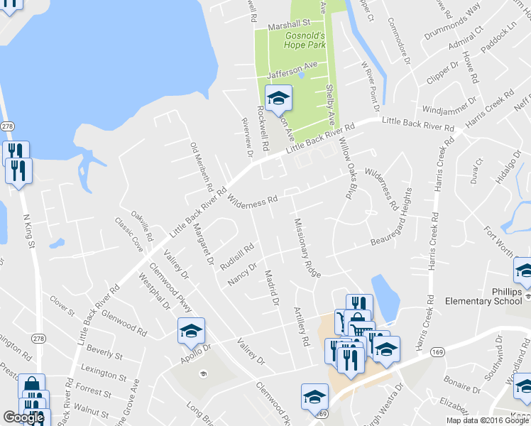 map of restaurants, bars, coffee shops, grocery stores, and more near 6 El Dorado Court in Hampton