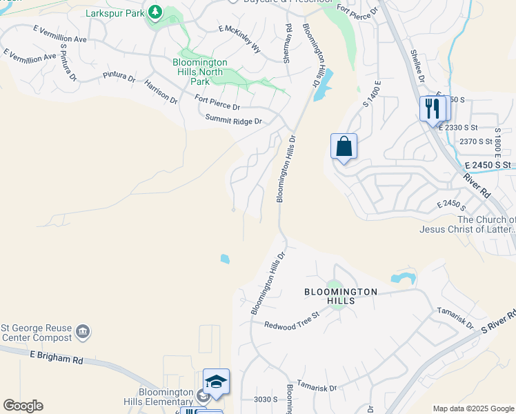 map of restaurants, bars, coffee shops, grocery stores, and more near 1140 Fort Pierce Drive in St. George